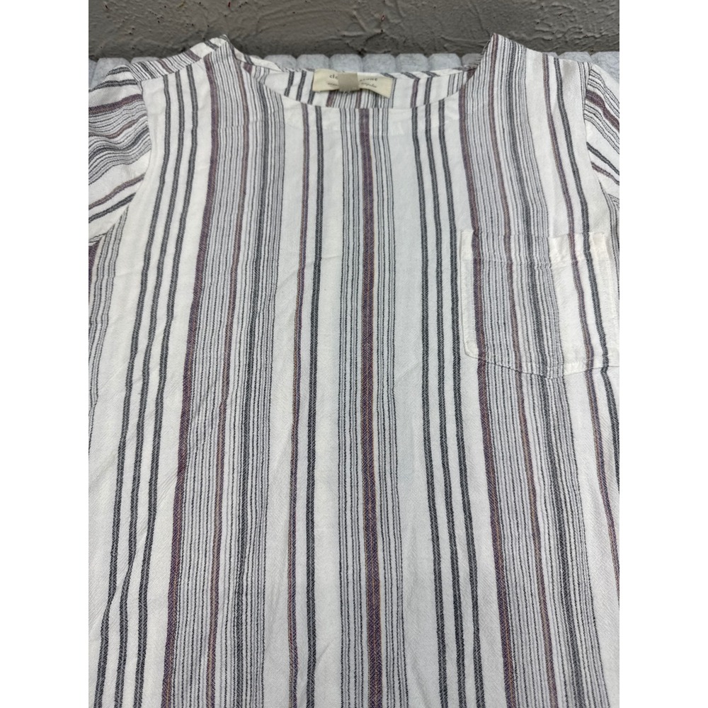 Cloth & Stone‎ Womens Linen Blend Striped Button Back Shift Dress White Gray M